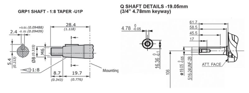 OMT Drive Coupling, Group 1 Gear Pump 1:8 Tapered, 19.05mm Engine Shaft 4.78mm Key